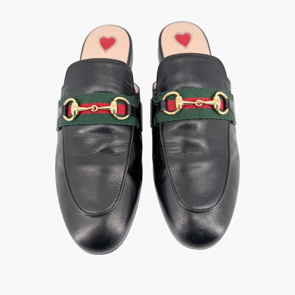 Gucci Princetown Web Stripe Horsebit Loafer Mule Size 36 US 6 Black Leather Flat - Picture 4 of 14